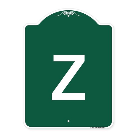 Signmission Designer Series Sign-Sign W/ Letter Z, Green & White Aluminum Sign, 18" x 24", GW-1824-22914 A-DES-GW-1824-22914